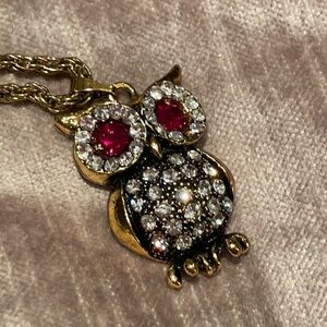Amarita Singh Rhinestone Owl Pendant Necklace